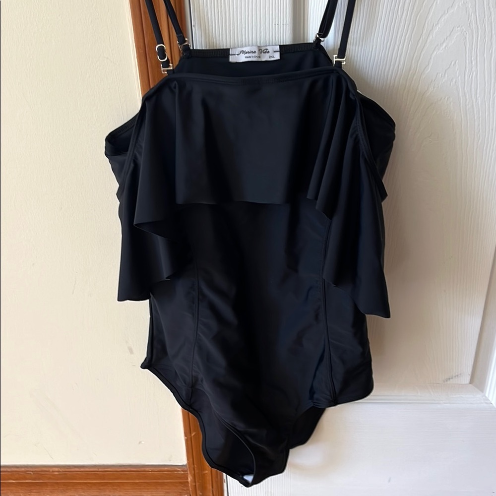 Marina Vida Black Ruffled One-Piece Swimsuit